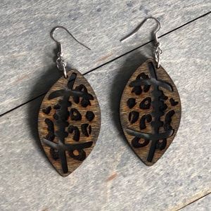Walnut Stained Wood Leopard Football Cutout Wood Earrings